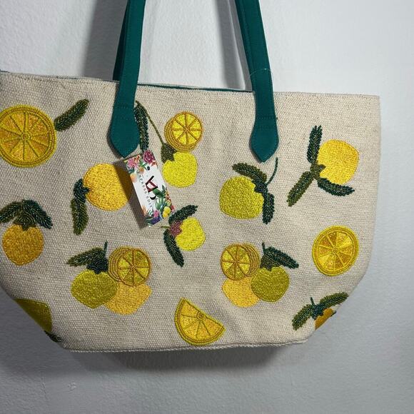 AMERICAN & BEYOND TOTE-LEMON YELLOW HAND BEADED TOTE - Picture 5 of 8